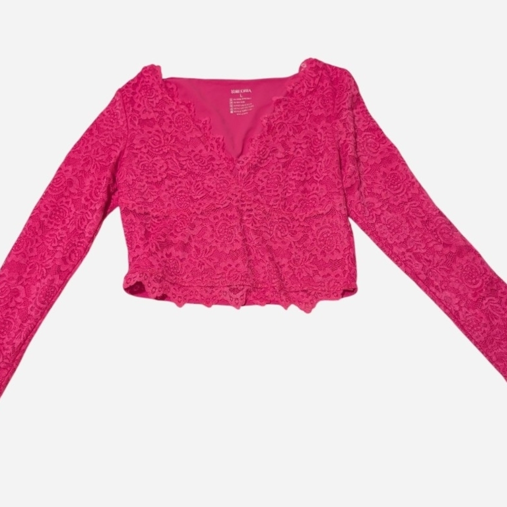 ReoRia Fuchsia Lace V-Neck Top - Picture 3 of 7